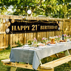 TZSS Large Happy 21st Birthday Banner – Black & Gold, 9.8 x 1.6 ft