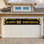 TZSS Large Happy 60th Birthday Banner – Black & Gold, 9.8x1.6 ft, Party Decorations
