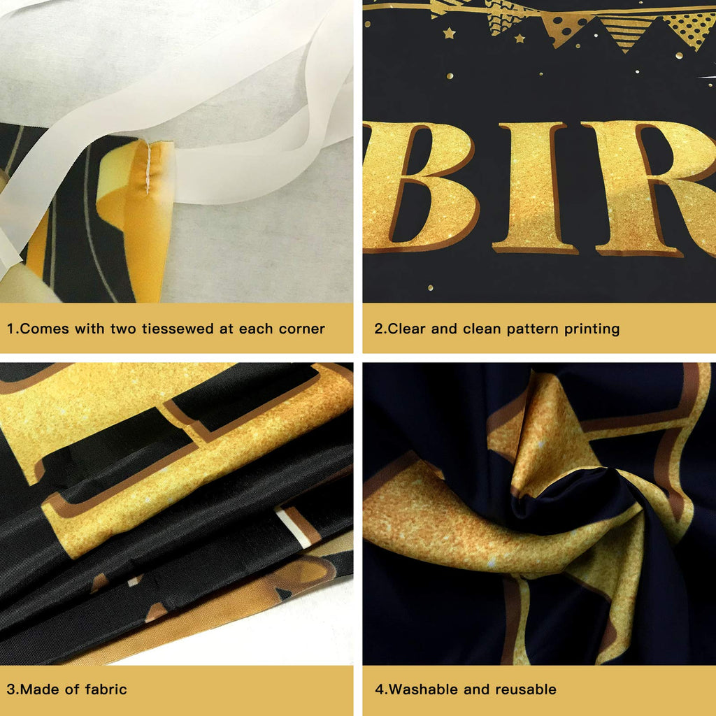 TZSS Large Happy 50th Birthday Banner – Black & Gold, 9.8x1.6 ft | Reusable Party Decor
