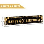 TZSS Large Black & Gold 40th Birthday Banner, 9.8ft x 1.6ft