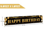 TZSS Black Gold Happy Birthday Banner – 9.8 ft x 1.6 ft, Reusable Polyester, Indoor/Outdoor Party Decor