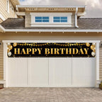 TZSS Black Gold Happy Birthday Banner – 9.8 ft x 1.6 ft, Reusable Polyester, Indoor/Outdoor Party Decor