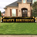 TZSS Black Gold Happy Birthday Banner – 9.8 ft x 1.6 ft, Reusable Polyester, Indoor/Outdoor Party Decor