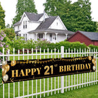 TZSS Large Happy 21st Birthday Banner – Black & Gold, 9.8 x 1.6 ft