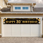 TZSS Large Happy 30th Birthday Banner - Black & Gold, 9.8ft x 1.6ft, Reusable