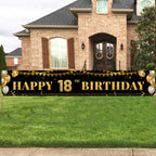 TZSS Large Happy 18th Birthday Banner - Black & Gold, 9.8ft x 1.6ft, Weatherproof Polyester, Reusable Party Decor