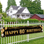 TZSS Large Happy 60th Birthday Banner – Black & Gold, 9.8x1.6 ft, Party Decorations