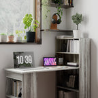 HOMCOM 120cm Modern Computer Desk Bookshelf Study Table Workstation PC Laptop Writing Home Office 6 Shelves, Grey Wood-Effect