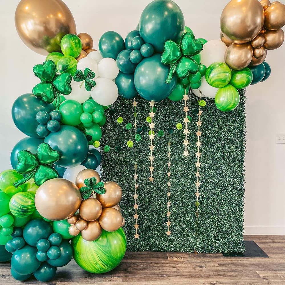 UAEYW St. Patrick's Day Decorations – 128-Piece Green Balloon Arch Garland Kit with Shamrock & Rainbow Foil Balloons