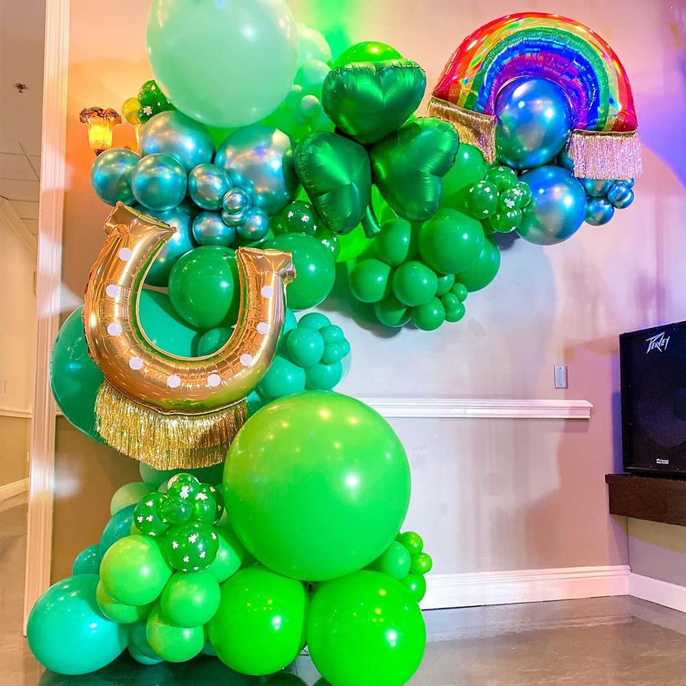 UAEYW St. Patrick's Day Decorations – 128-Piece Green Balloon Arch Garland Kit with Shamrock & Rainbow Foil Balloons