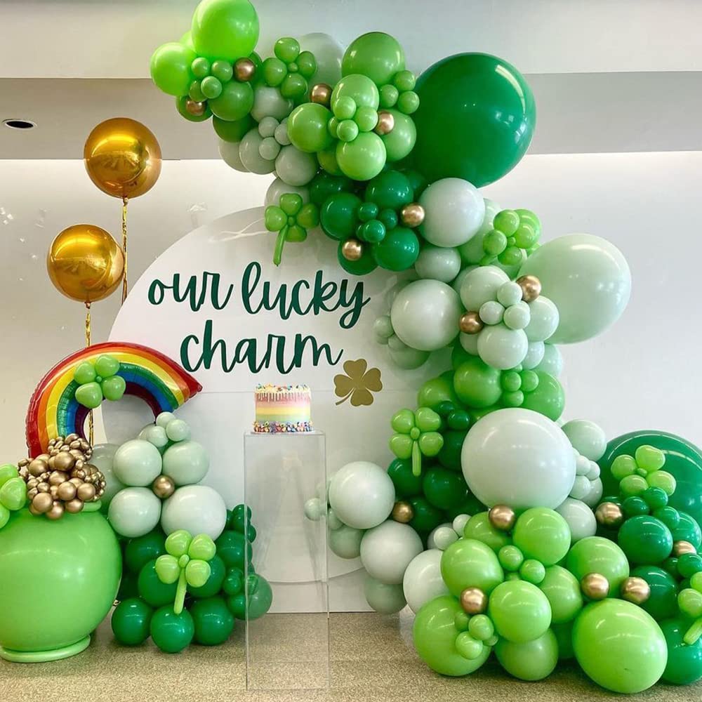 UAEYW St. Patrick's Day Decorations – 128-Piece Green Balloon Arch Garland Kit with Shamrock & Rainbow Foil Balloons