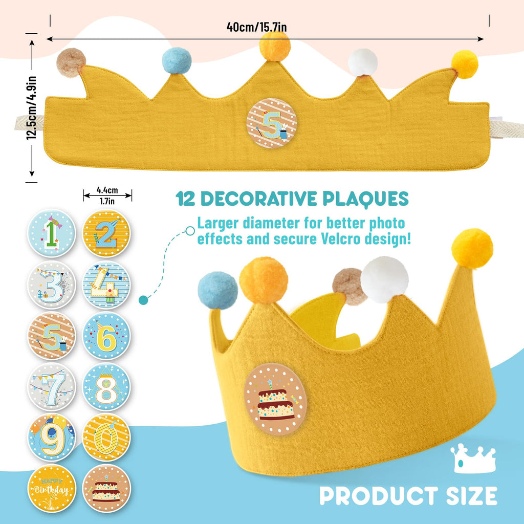 Ulibanner Reusable Birthday Crown with Adjustable Numbers – Ginger & Yellow for Kids