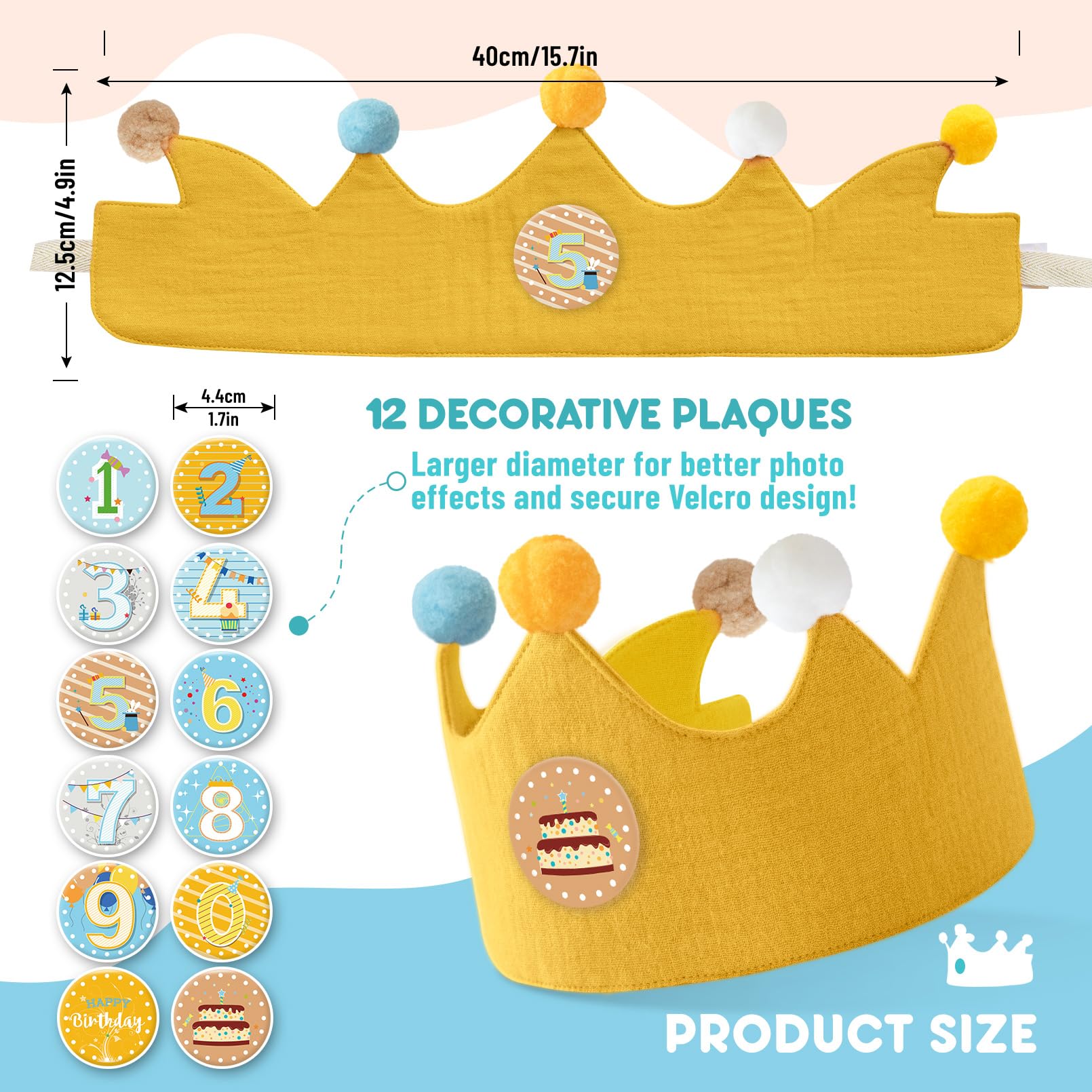 Ulibanner Reusable Birthday Crown with Adjustable Numbers – Ginger & Yellow for Kids