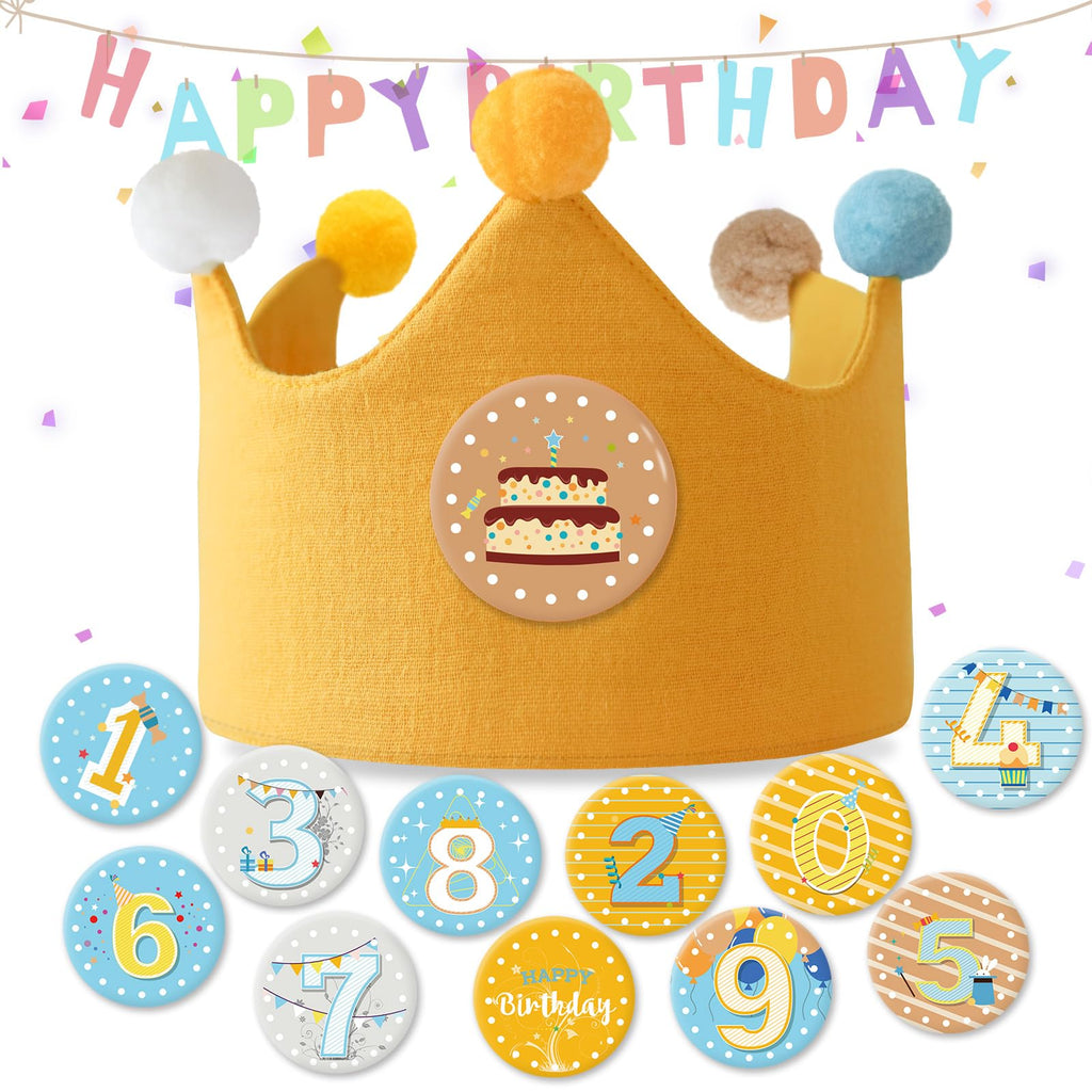 Ulibanner Reusable Birthday Crown with Adjustable Numbers – Ginger & Yellow for Kids