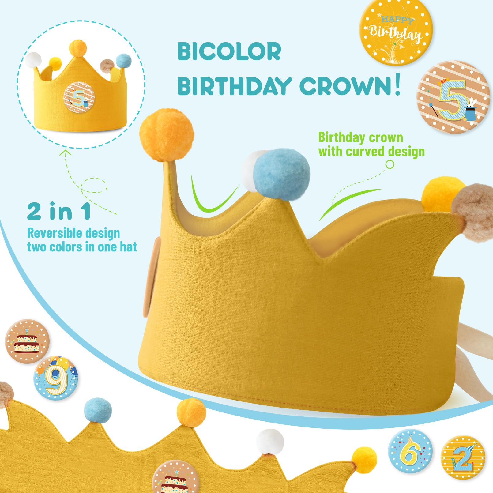 Ulibanner Reusable Birthday Crown with Adjustable Numbers – Ginger & Yellow for Kids