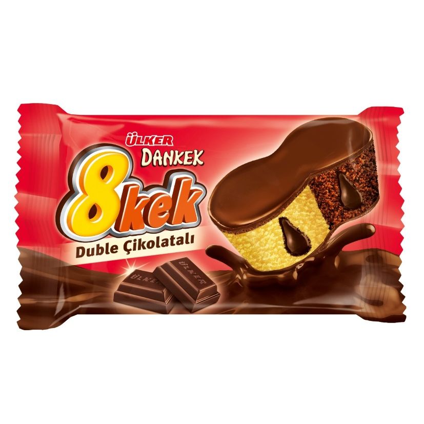 Ülker Dankek 8 Kek Double Chocolate Mini Cake with Chocolate Coating, 55g