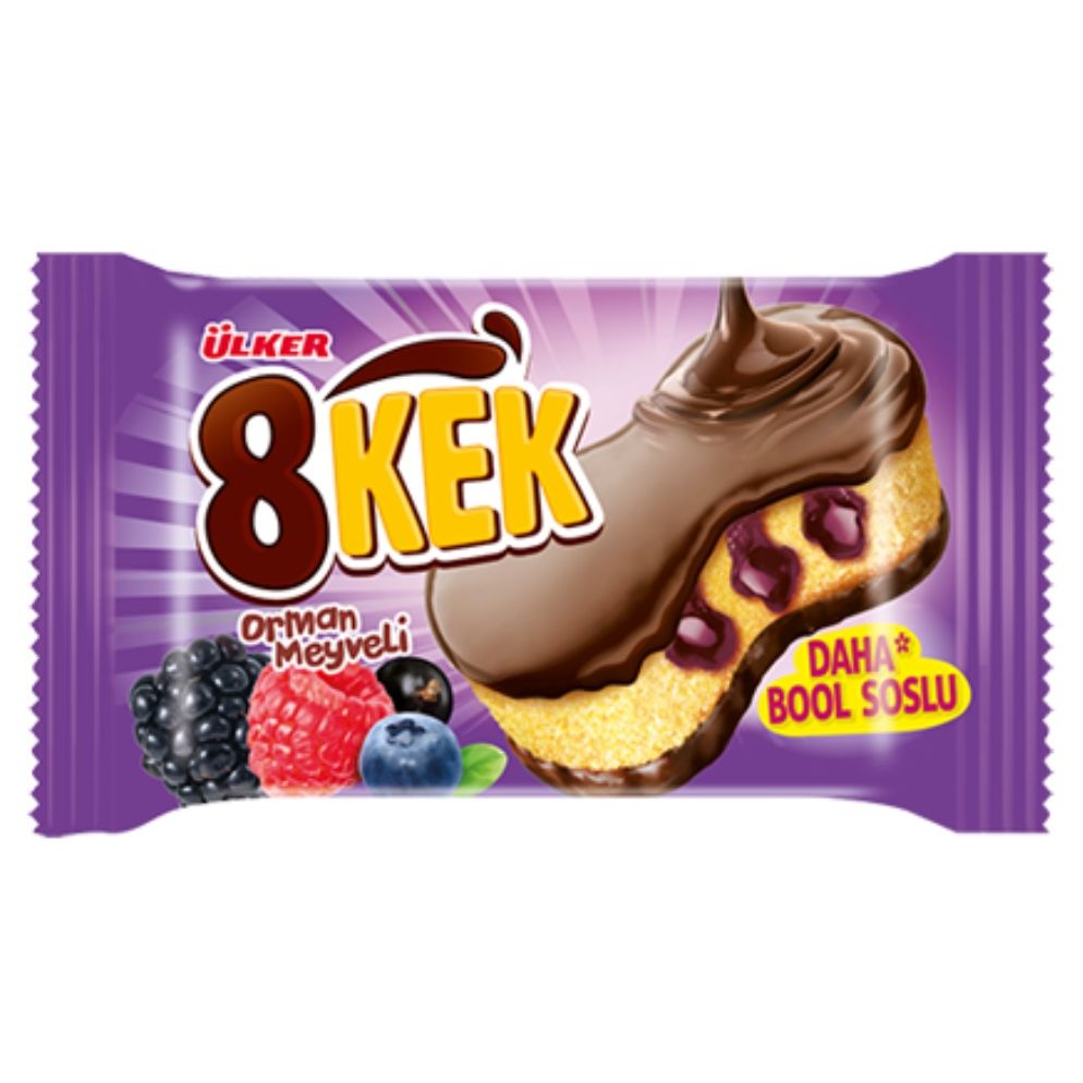 Ülker Dankek 8 Kek Forest Fruit Mini Cake with Chocolate Coating, 55g