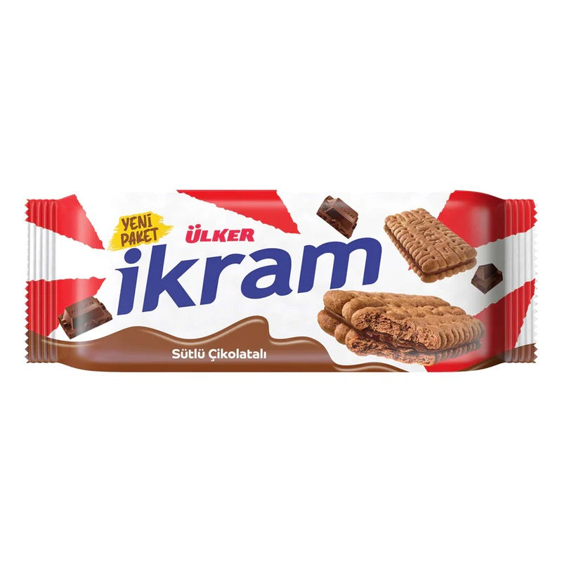 Ulker Ikram Chocolate Cream Sandwich Biscuits (Sütlü Çikolatalı İkram), 84g Pack