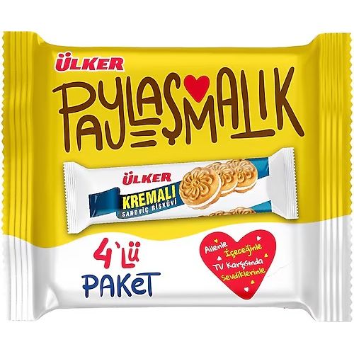 Ulker Paylasmalik Kremali Sandvic Biskuvi Cream Filled Biscuit Pack 4x61g