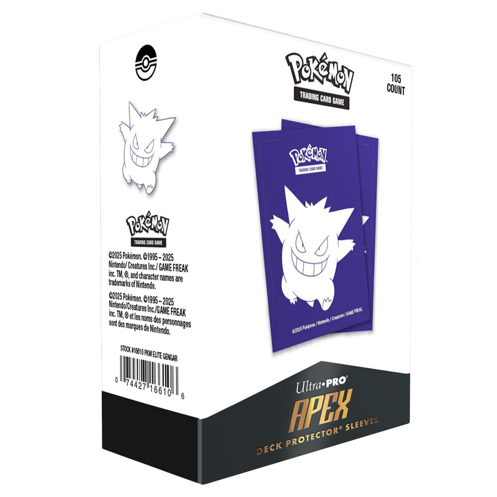 Ultra PRO Elite Series Gengar 105ct APEX Deck Protector Sleeves for Pokemon TCG – Shuffle-Friendly, Gloss Front
