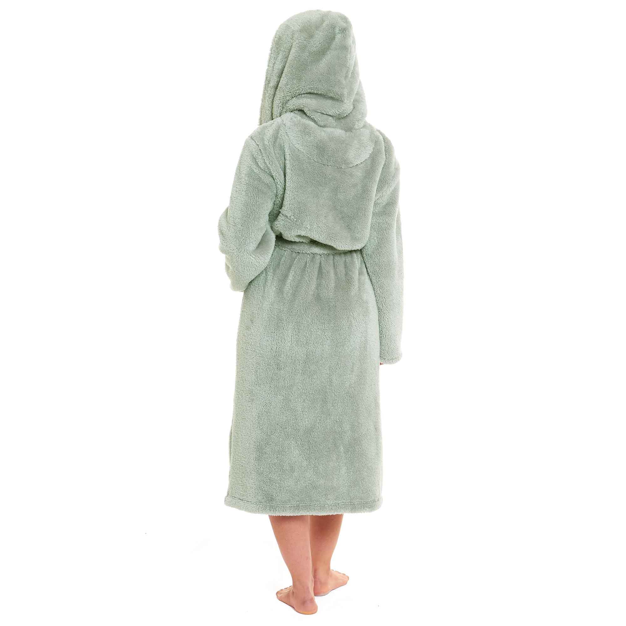 Daisy Dreamer Hooded Fleece Touch Robe Womens Sage Green Extra Long UK Sizes 8-22