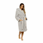 Daisy Dreamer Womens Grey Teddy Fleece Hooded Bath Robe Ultra Soft Premium Loungewear