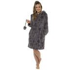 Daisy Dreamer Womens Hooded Fleece Bathrobe Zip Closure Ultra Soft Cosy Loungewear