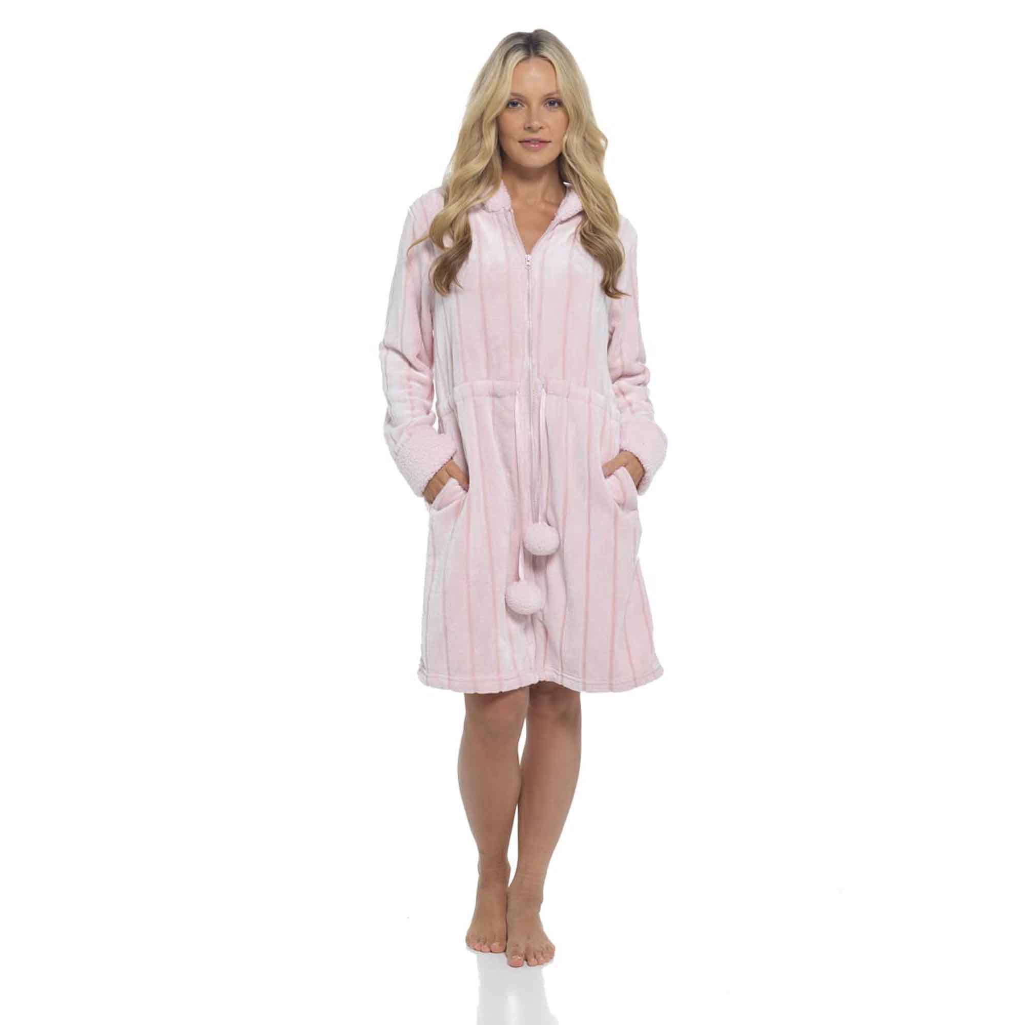 Daisy Dreamer Womens Hooded Fleece Bathrobe Zip Closure Ultra Soft Cosy Loungewear