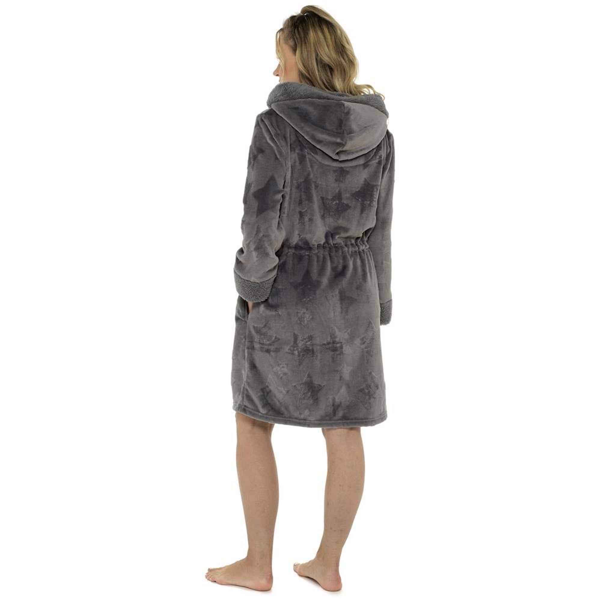 Daisy Dreamer Womens Hooded Fleece Bathrobe Zip Closure Ultra Soft Cosy Loungewear