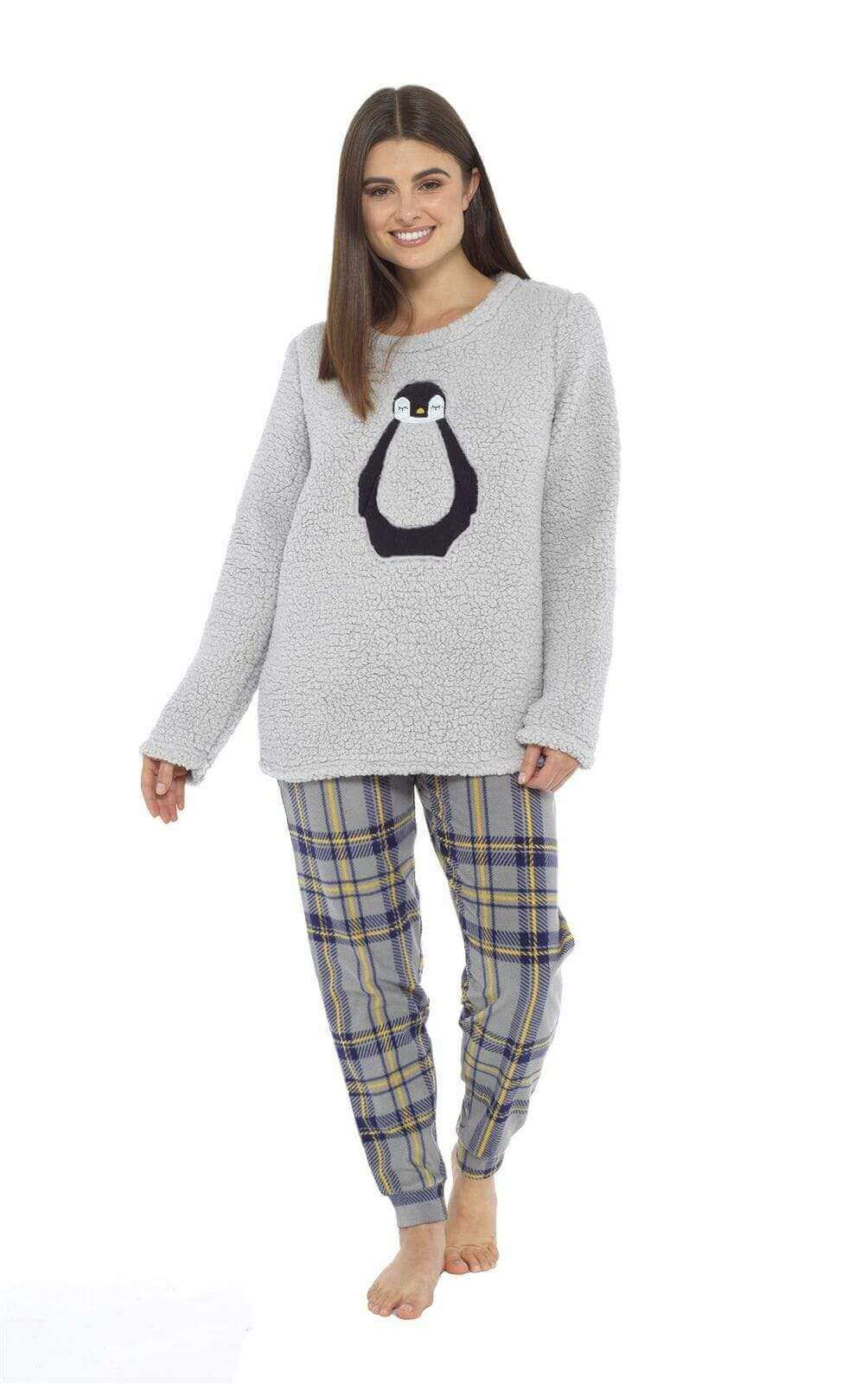 Daisy Dreamer Womens Teddy Fleece Pyjama Set Penguin Design Ultra Soft Cosy Sleepwear