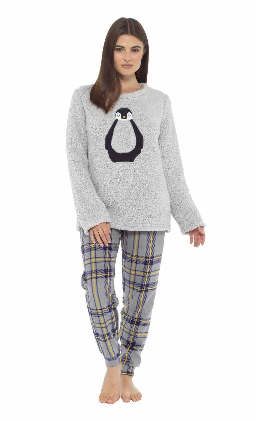 Daisy Dreamer Womens Teddy Fleece Pyjama Set Penguin Design Ultra Soft Cosy Sleepwear