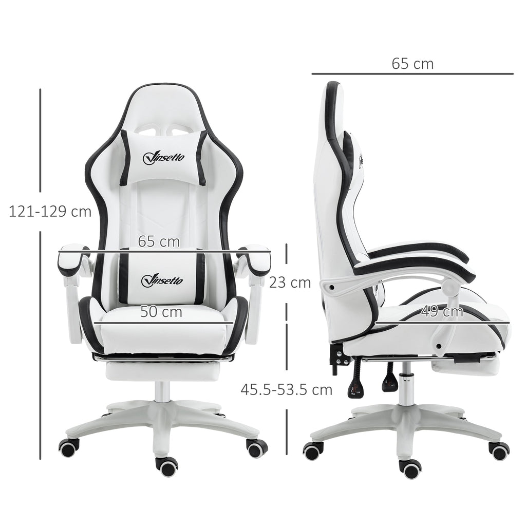 Vinsetto Computer Gaming Chair, PU Leather Desk Chair with Footrest, Swivel Task Chair with 135\'c2\'b0 Reclining Back and Lumbar Support, PC Chair for Adults, White and Black