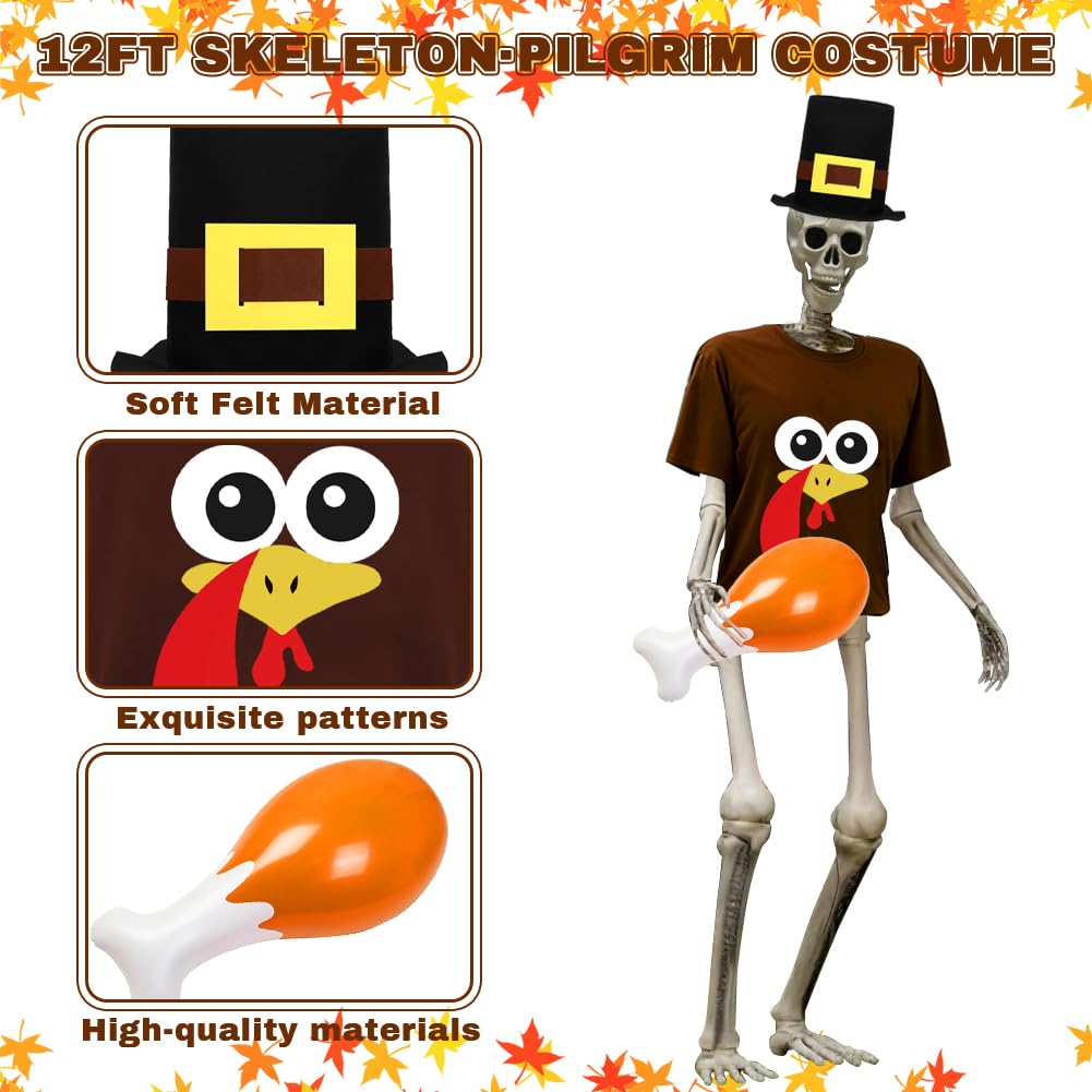 UMEELR Pilgrim 12ft Skeleton Shirt & Hat Set with Inflatable Turkey Leg
