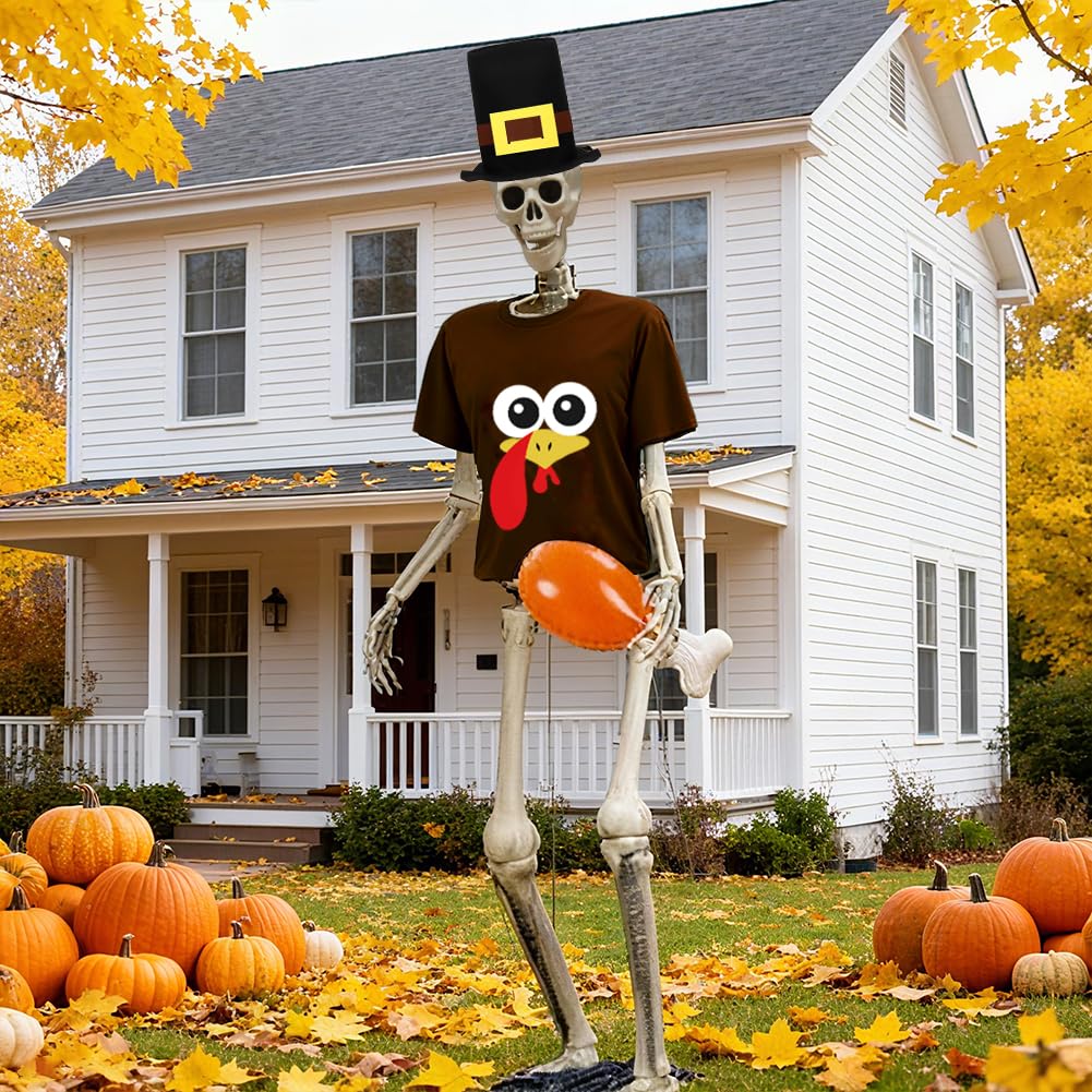 UMEELR Pilgrim 12ft Skeleton Shirt & Hat Set with Inflatable Turkey Leg