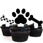 Umoni Puppy Paw Print Cupcake Toppers – 48PCS Black & White Dog Birthday Picks