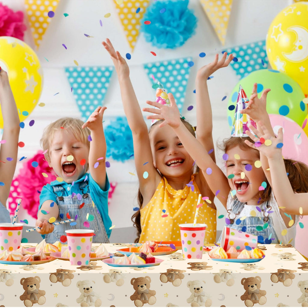 umoni Teddy Bear Tablecloth 2PCS – Rectangle Brown Bear Theme Party Decor for Baby Showers & Teddy Bear Birthdays