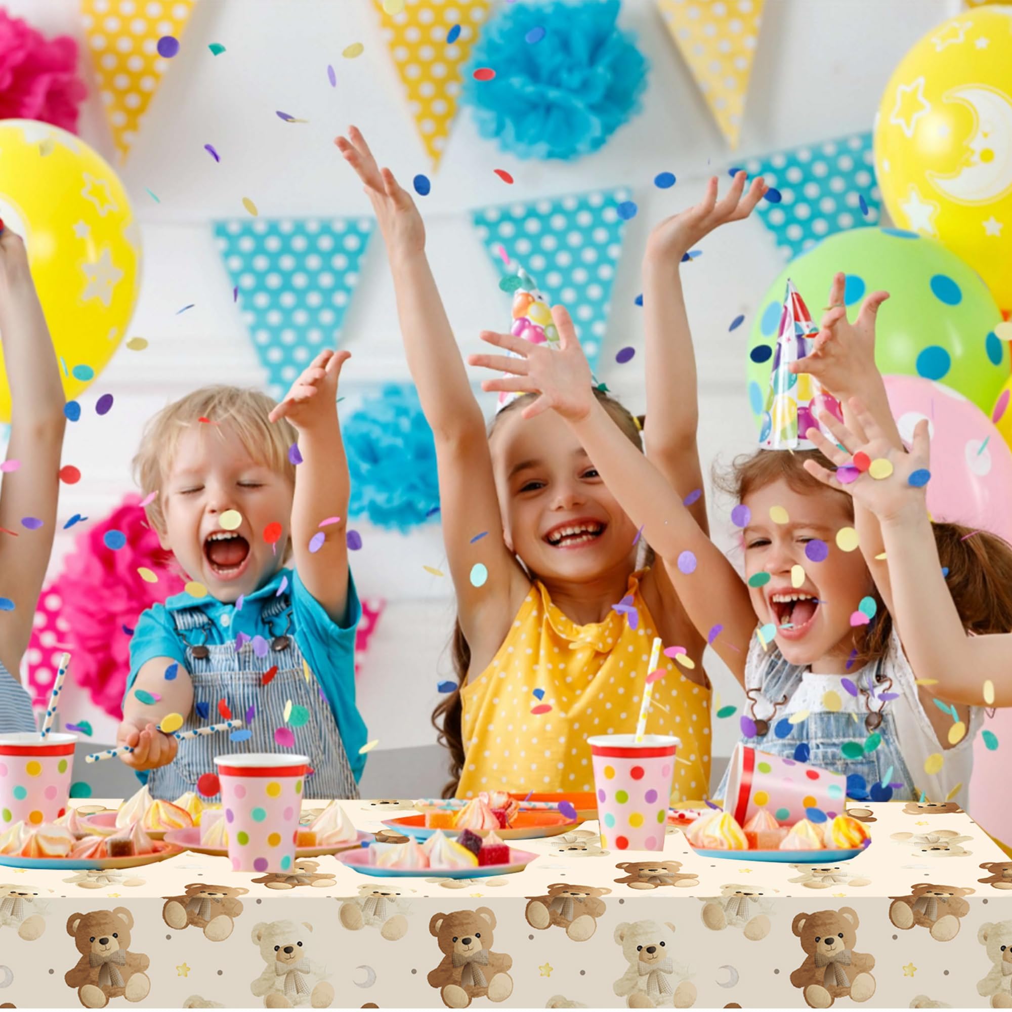 umoni Teddy Bear Tablecloth 2PCS – Rectangle Brown Bear Theme Party Decor for Baby Showers & Teddy Bear Birthdays