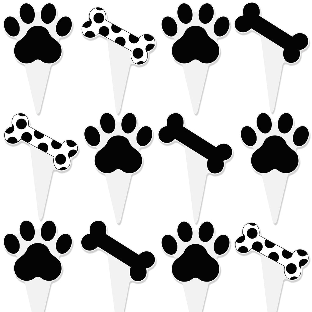 Umoni Puppy Paw Print Cupcake Toppers – 48PCS Black & White Dog Birthday Picks