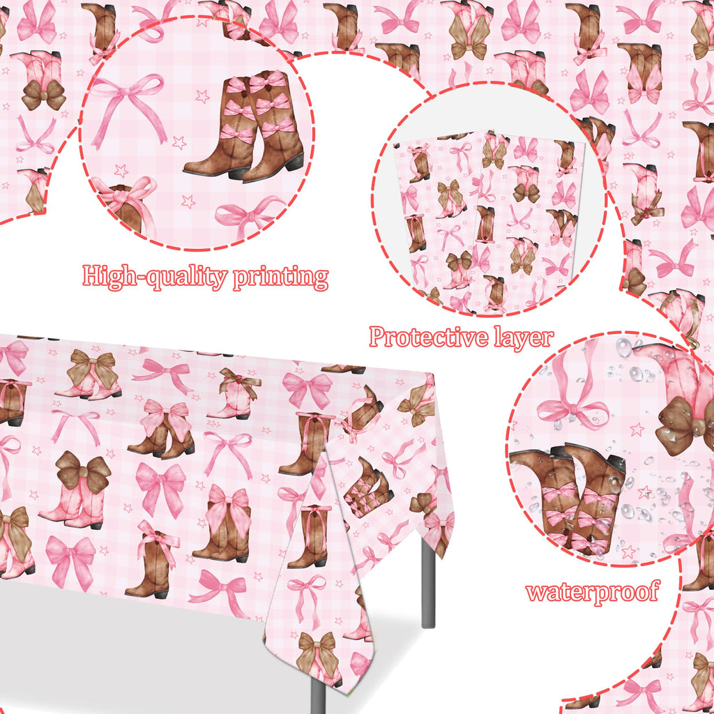 umoni Coquette Cowgirl Tablecloth 2PCS – Pink Boots Western Party Decor