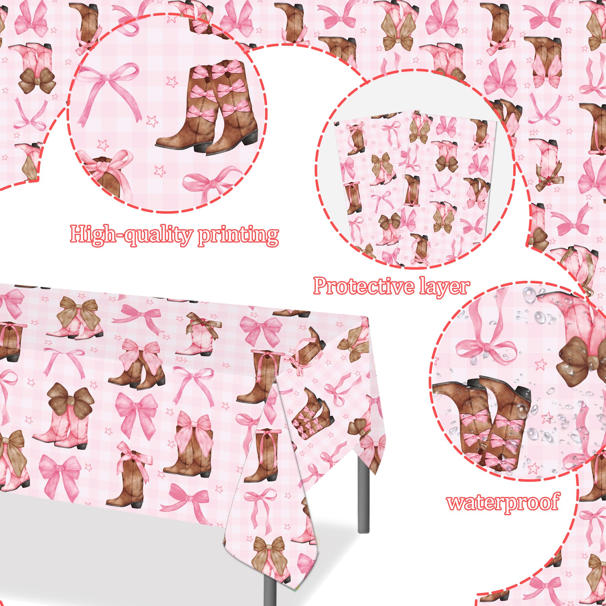 umoni Coquette Cowgirl Tablecloth 2PCS – Pink Boots Western Party Decor