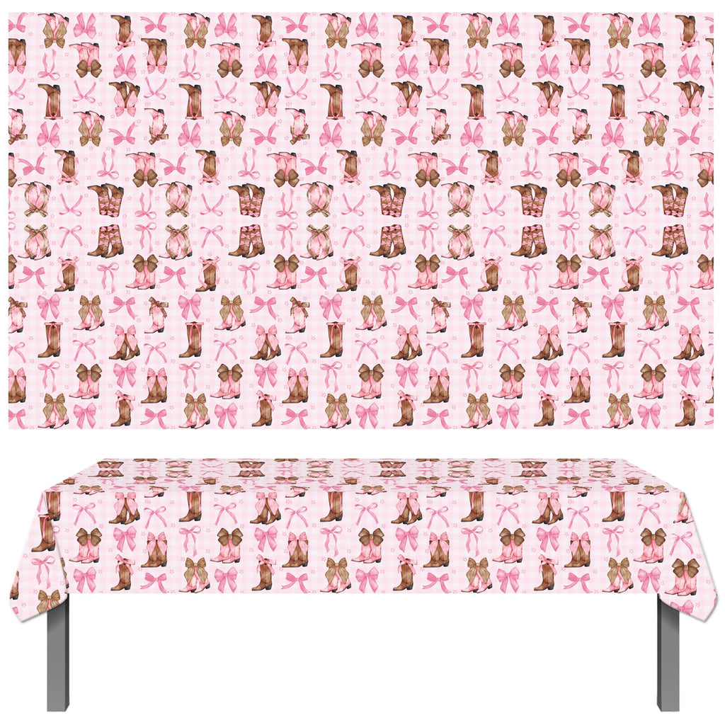 umoni Coquette Cowgirl Tablecloth 2PCS – Pink Boots Western Party Decor