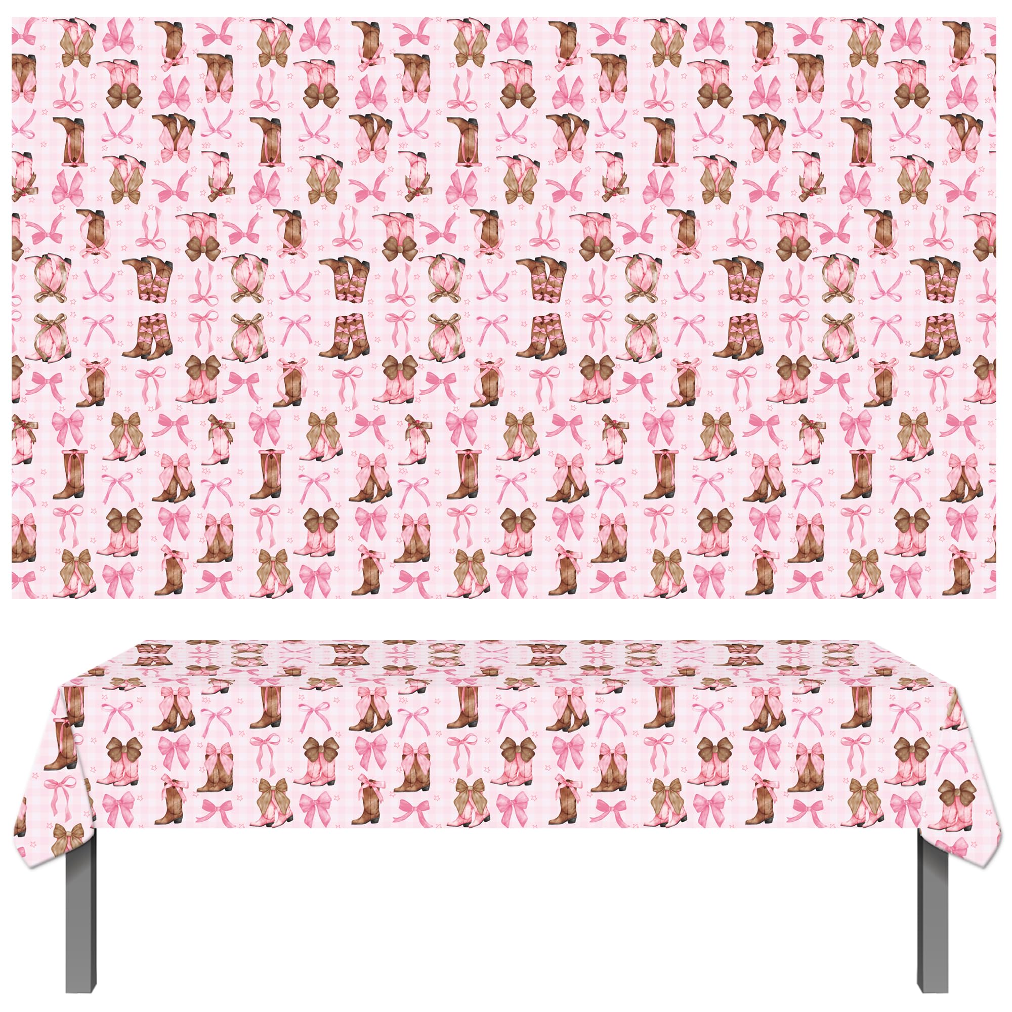 umoni Coquette Cowgirl Tablecloth 2PCS – Pink Boots Western Party Decor