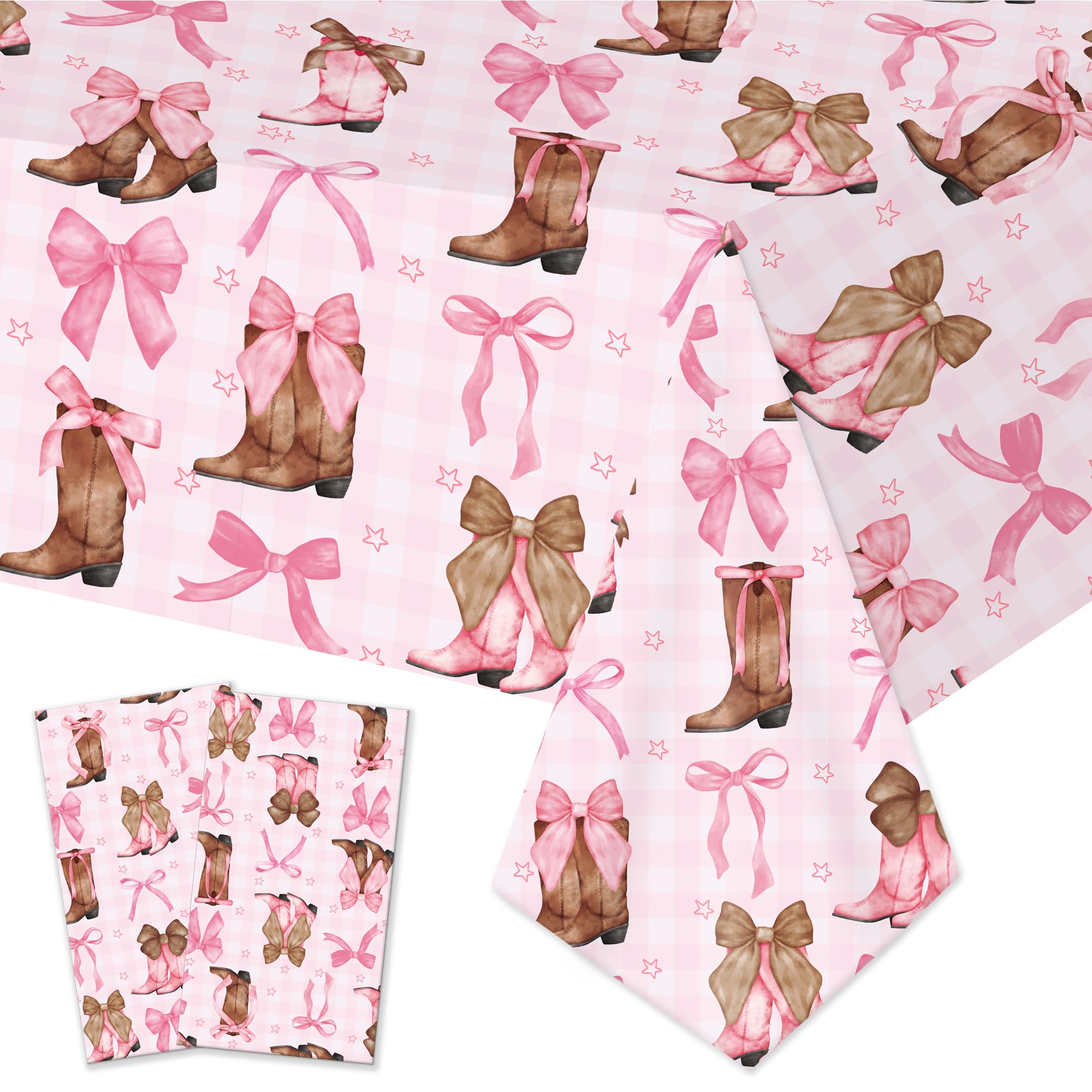 umoni Coquette Cowgirl Tablecloth 2PCS – Pink Boots Western Party Decor