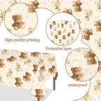 umoni Teddy Bear Tablecloth 2PCS – Rectangle Brown Bear Theme Party Decor for Baby Showers & Teddy Bear Birthdays