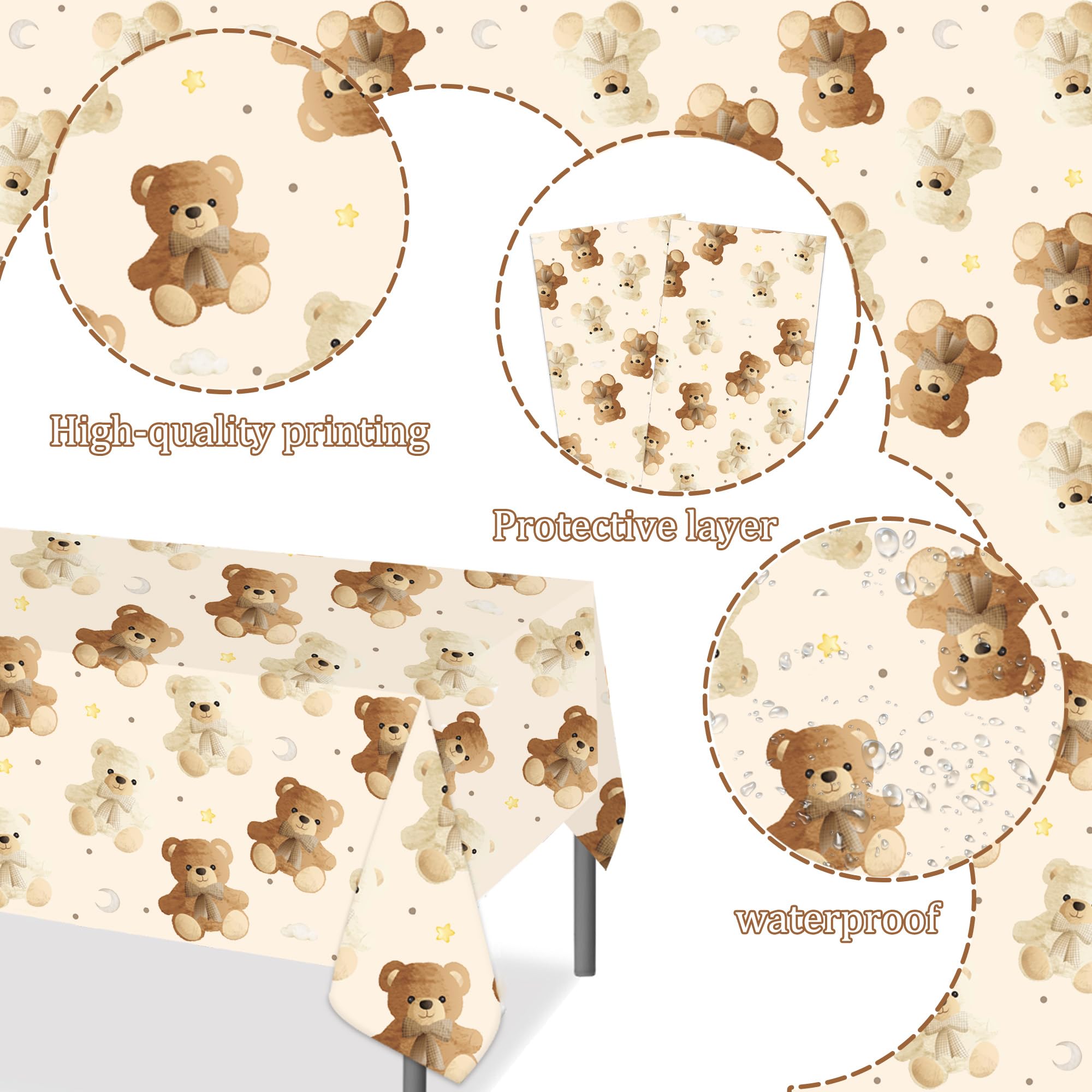 umoni Teddy Bear Tablecloth 2PCS – Rectangle Brown Bear Theme Party Decor for Baby Showers & Teddy Bear Birthdays