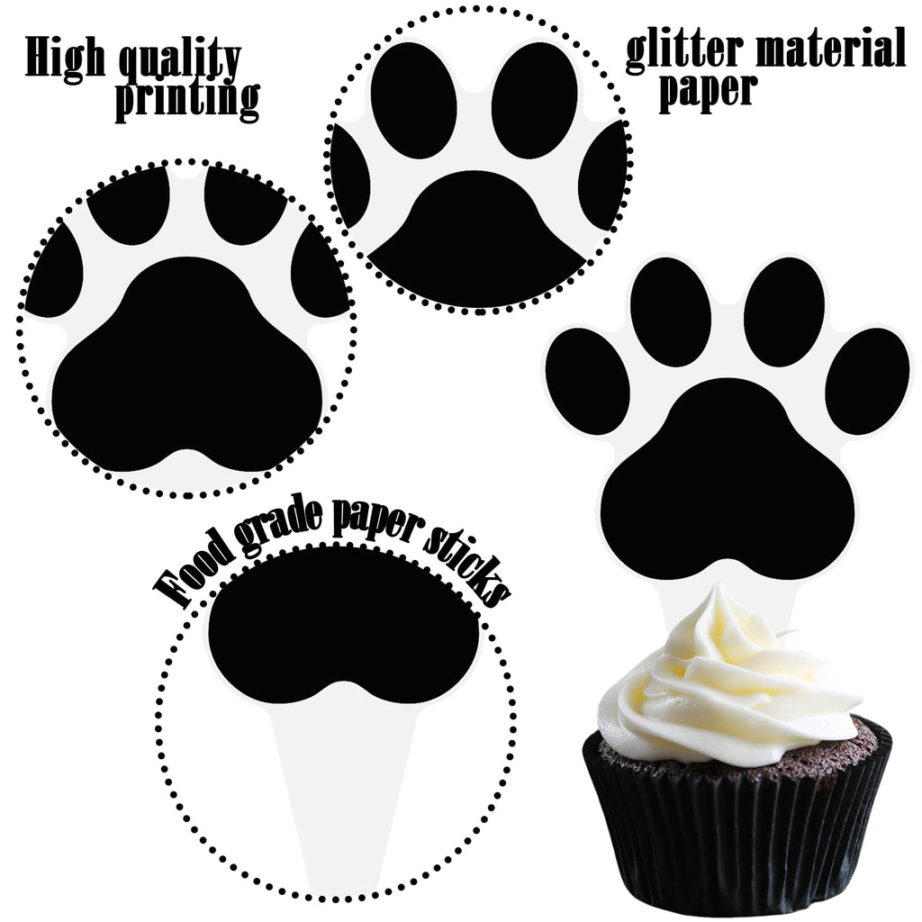 Umoni Puppy Paw Print Cupcake Toppers – 48PCS Black & White Dog Birthday Picks