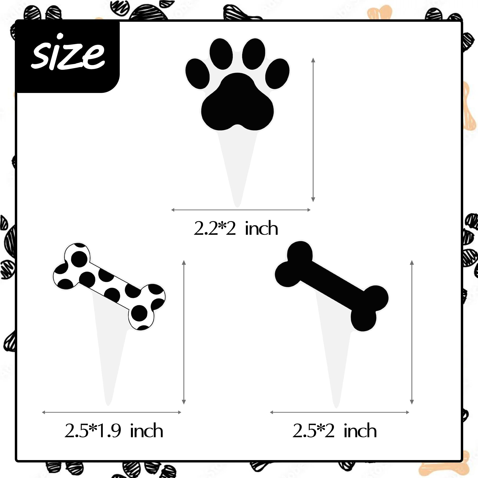 Umoni Puppy Paw Print Cupcake Toppers – 48PCS Black & White Dog Birthday Picks