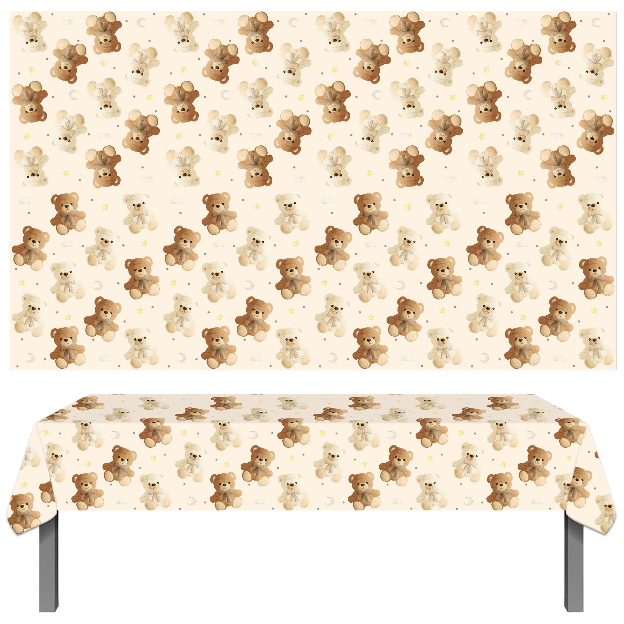 umoni Teddy Bear Tablecloth 2PCS – Rectangle Brown Bear Theme Party Decor for Baby Showers & Teddy Bear Birthdays