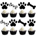 Umoni Puppy Paw Print Cupcake Toppers – 48PCS Black & White Dog Birthday Picks