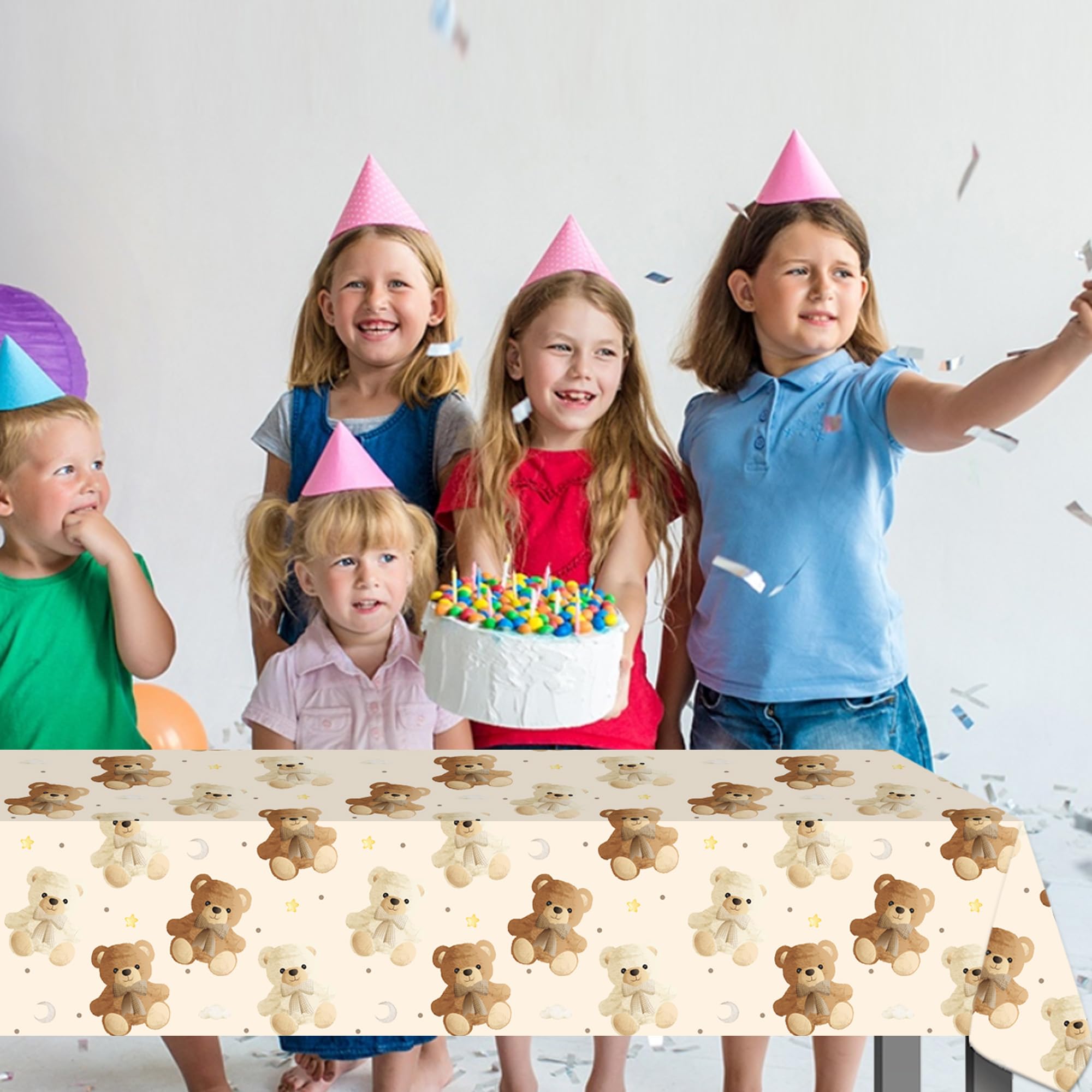 umoni Teddy Bear Tablecloth 2PCS – Rectangle Brown Bear Theme Party Decor for Baby Showers & Teddy Bear Birthdays